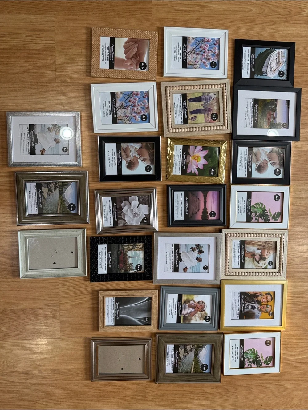 Multiples Assorted Picture Frame Set in Black, White, Gold, Silver, Wood Tones